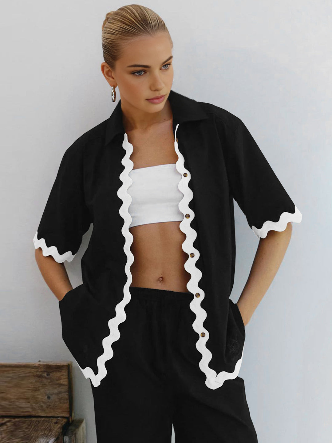 Contrast Trim Shorts Set