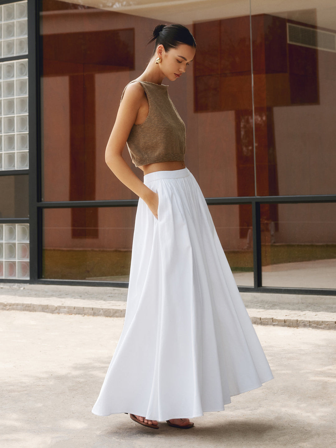 Cotton Pleated Maxi Skirt
