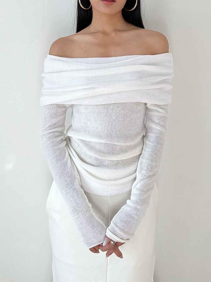 Semi-Sheer Overfold Off-Shoulder Shirt
