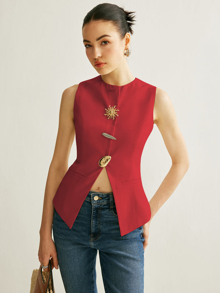 Metal Detail Split Vest
