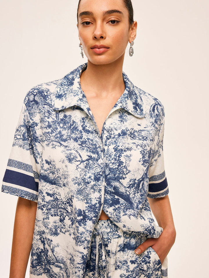 Printed Contrast Trim Shorts Set