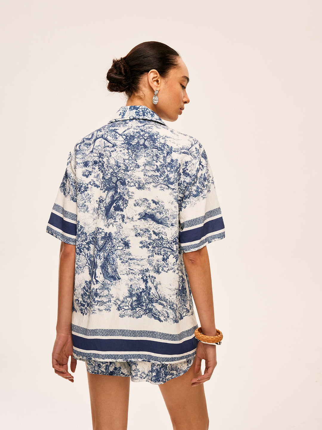 Printed Contrast Trim Shorts Set