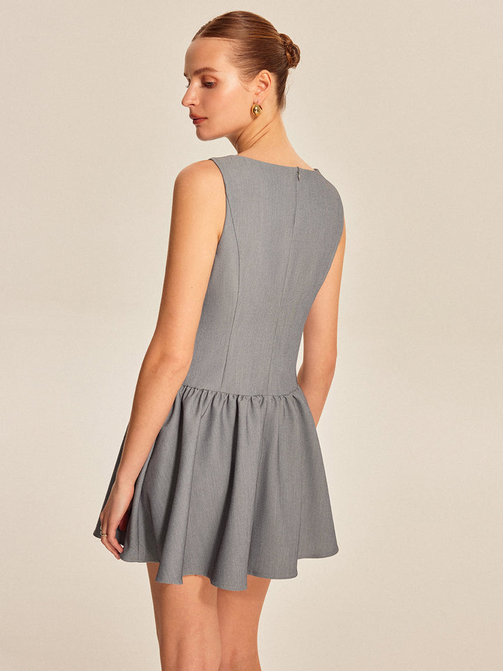 Button Front Pleated Sleeveless Dress