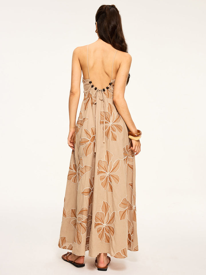 Floral Print Backless Maxi Dress