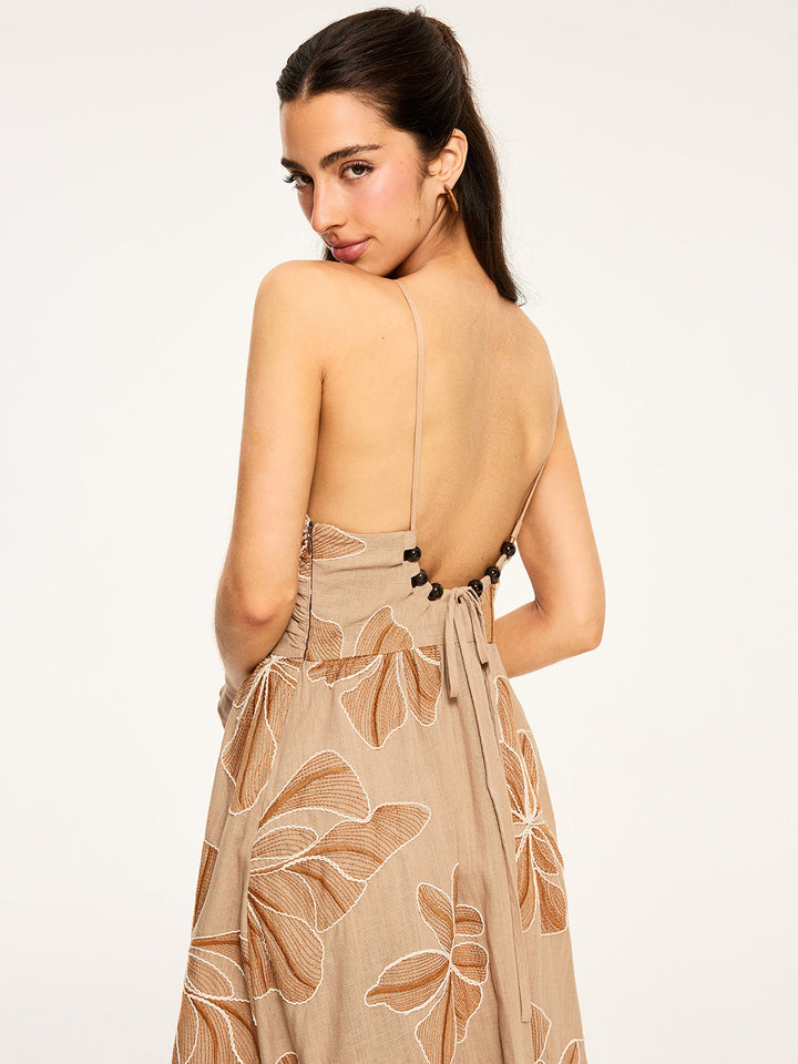 Floral Print Backless Maxi Dress