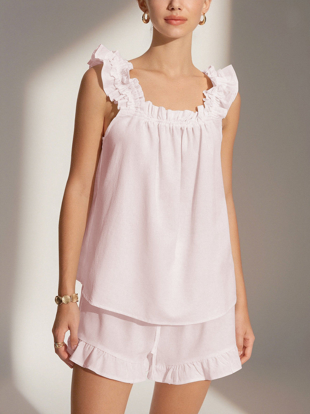 Cotton Ruffle Shorts Set