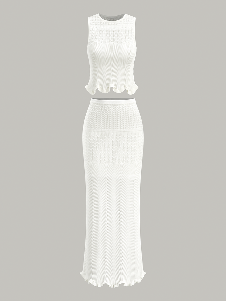 Wave Pattern Knit Maxi Skirt