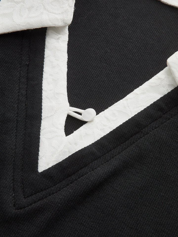Lace Trim Collar Cotton Blend T-Shirt