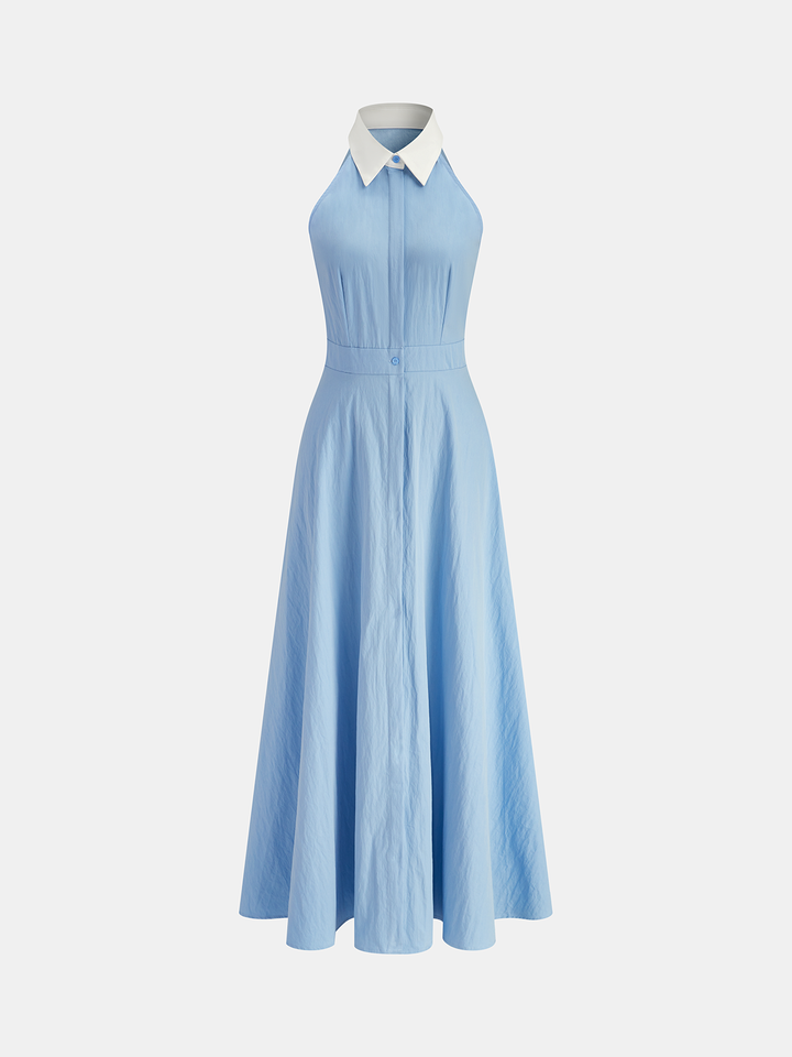 Button Sleeveless Collar Dress