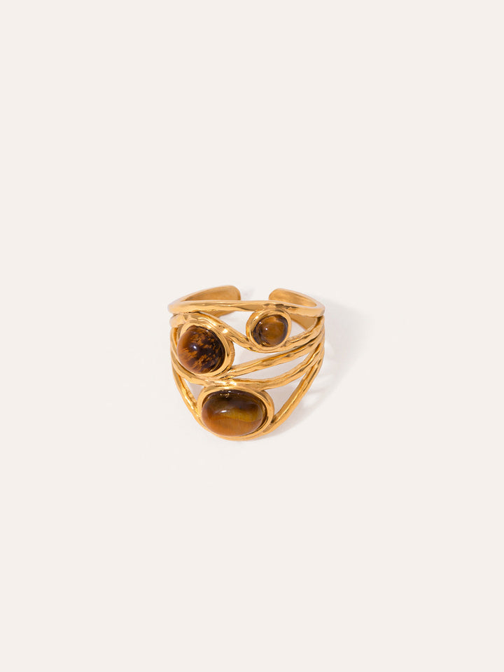 Tiger Eye Stone Titanium Steel Ring