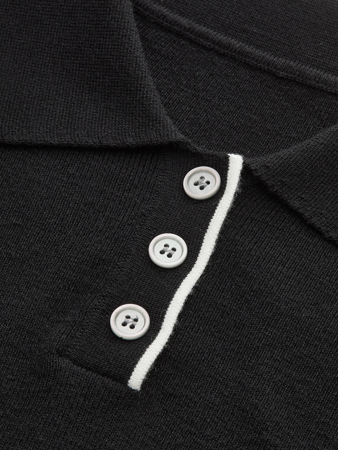 Asymmetric Contrast Trim Wool Blend Cropped Polo Top