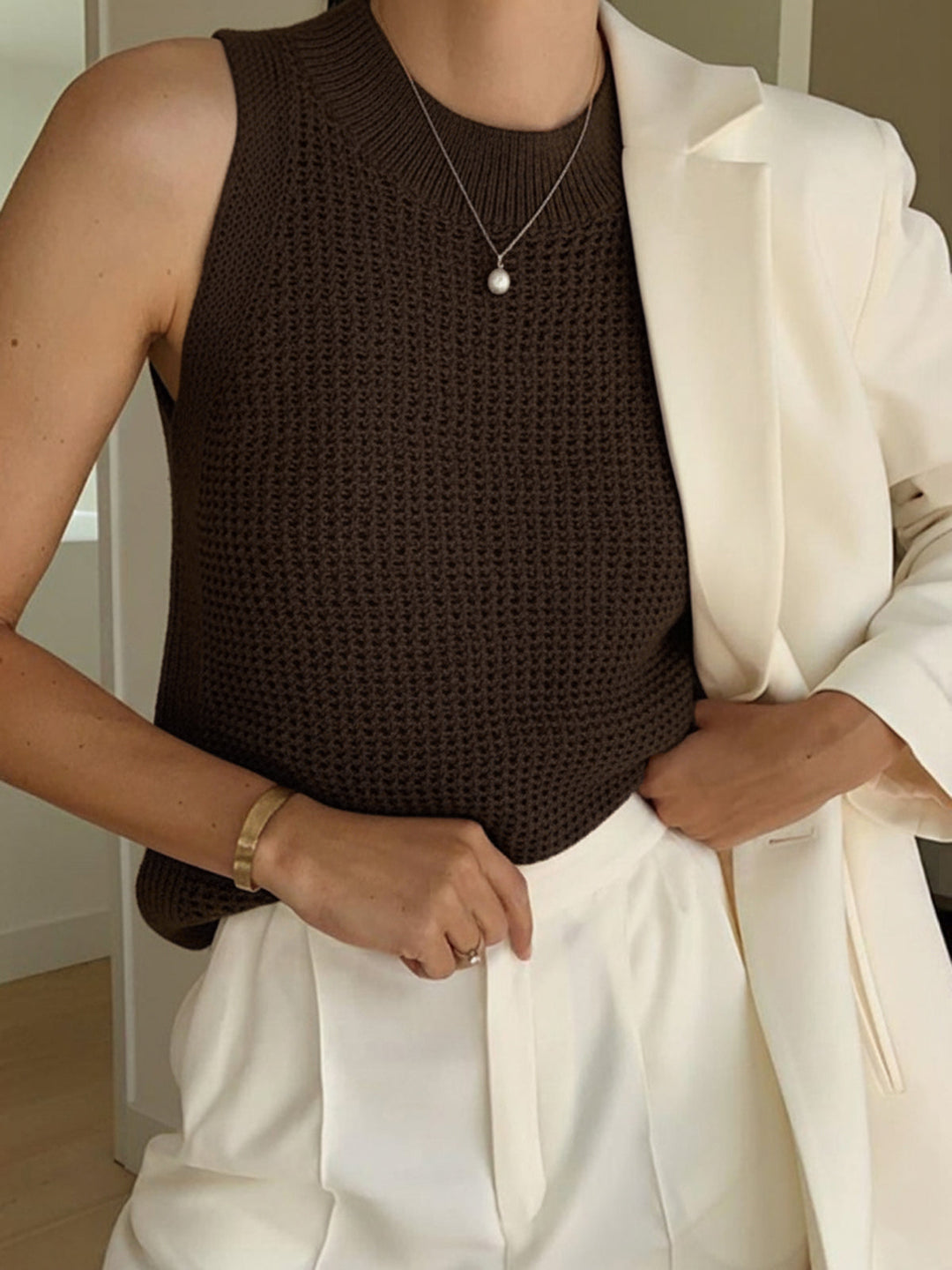 Knit Hollow Solid Tank Top