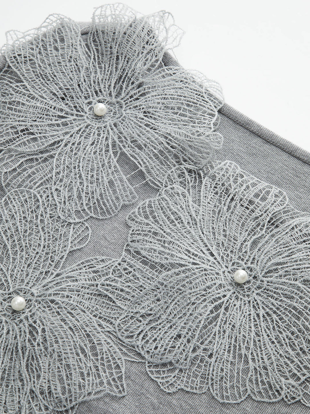 Faux Pearl Decor 3D Floral Fitted Soft Knit Top
