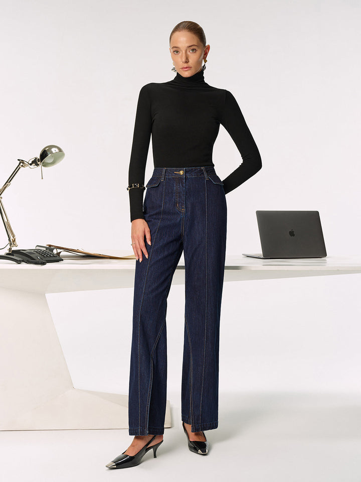 Mid-Waist Slit Denim Jeans
