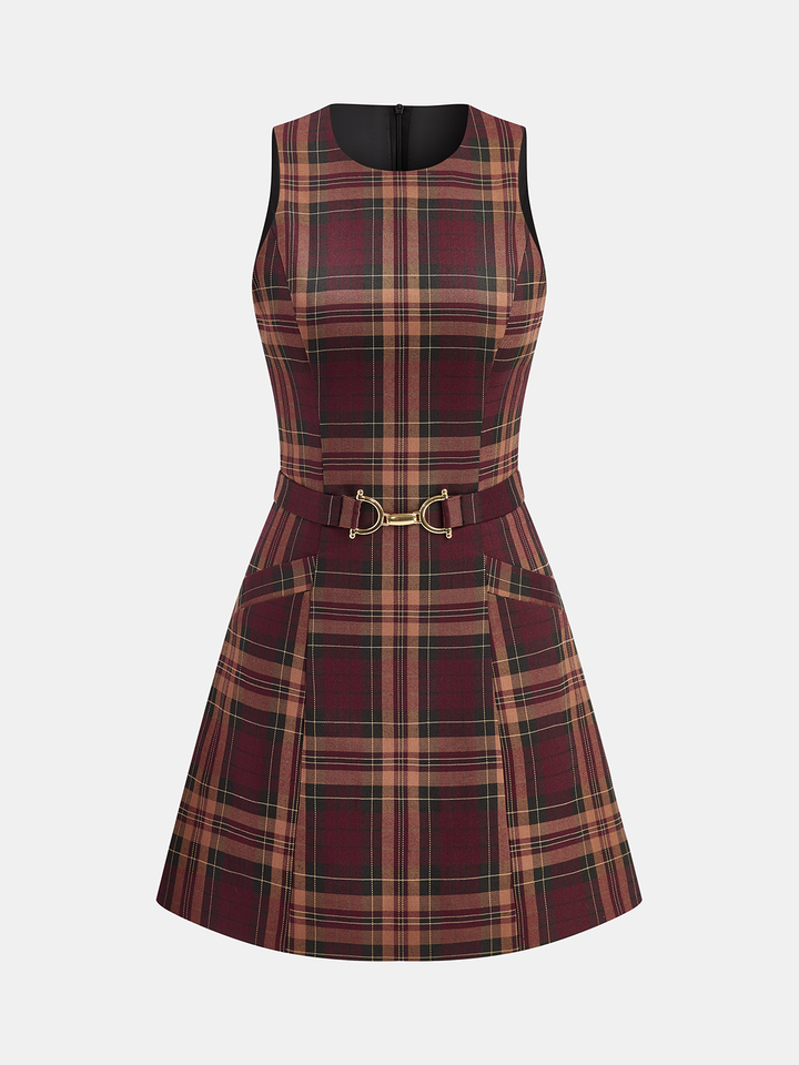 Plaid Sleeveless Mini Dress