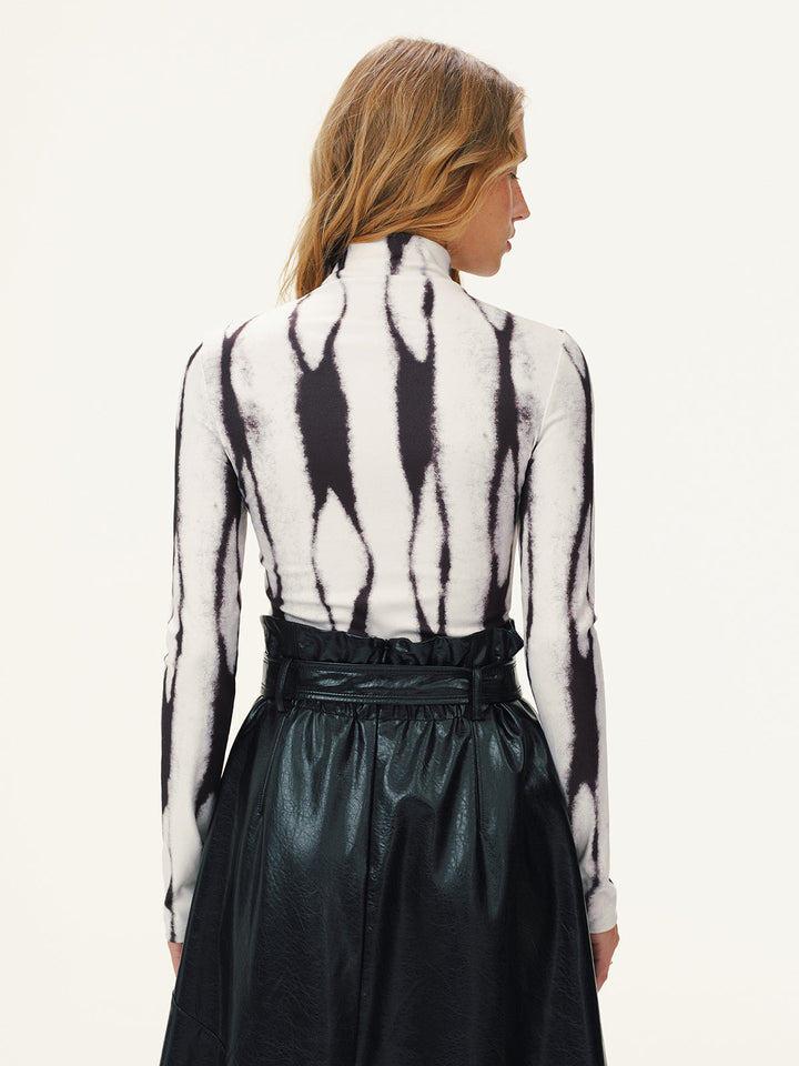 Zebra Print Turtleneck Long-Sleeve Top