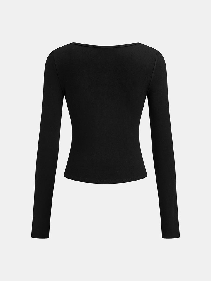 Lace Trim V-Neck Long-Sleeve Top