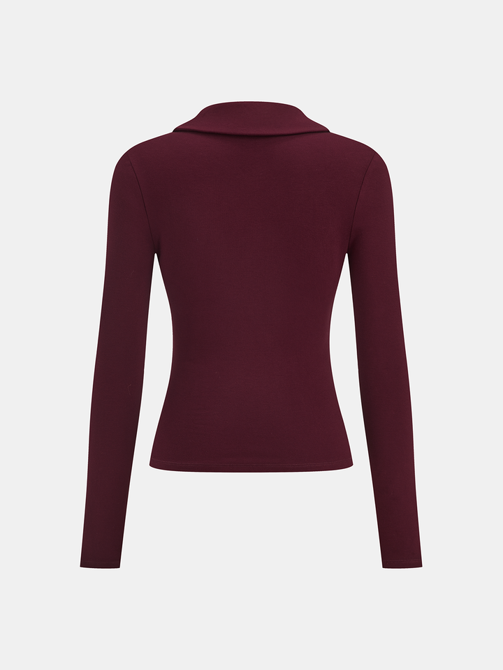 Lapel Ruched Long-Sleeve Top