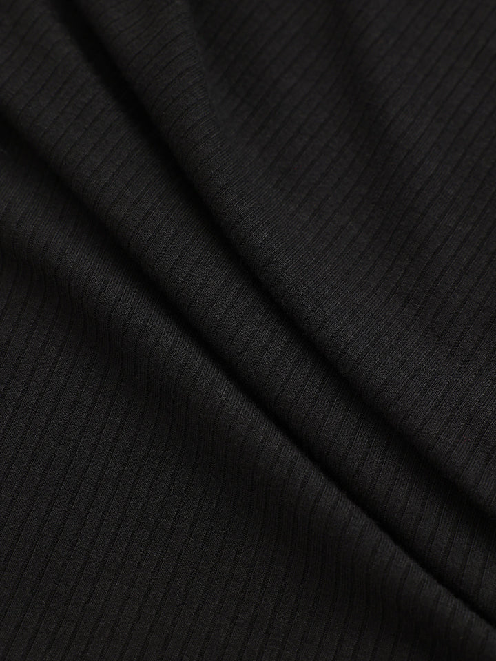 Side Button Asymmetric Lapel Ribbed Knit Top