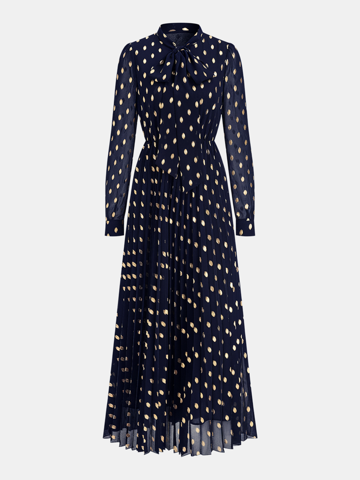Long Sleeves Foil Spot Print A-Line Maxi Dress