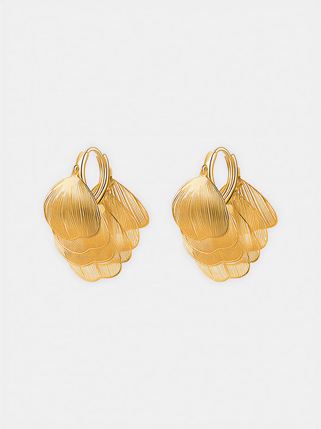Leaf-Textured Cluster Drop Hoop Earrings