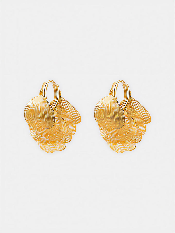 Leaf-Textured Cluster Drop Hoop Earrings