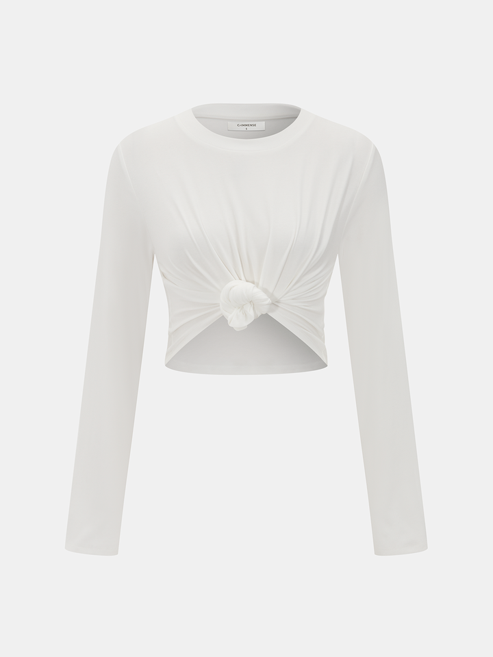 Cotton-Blend Knot-Front Cropped Top