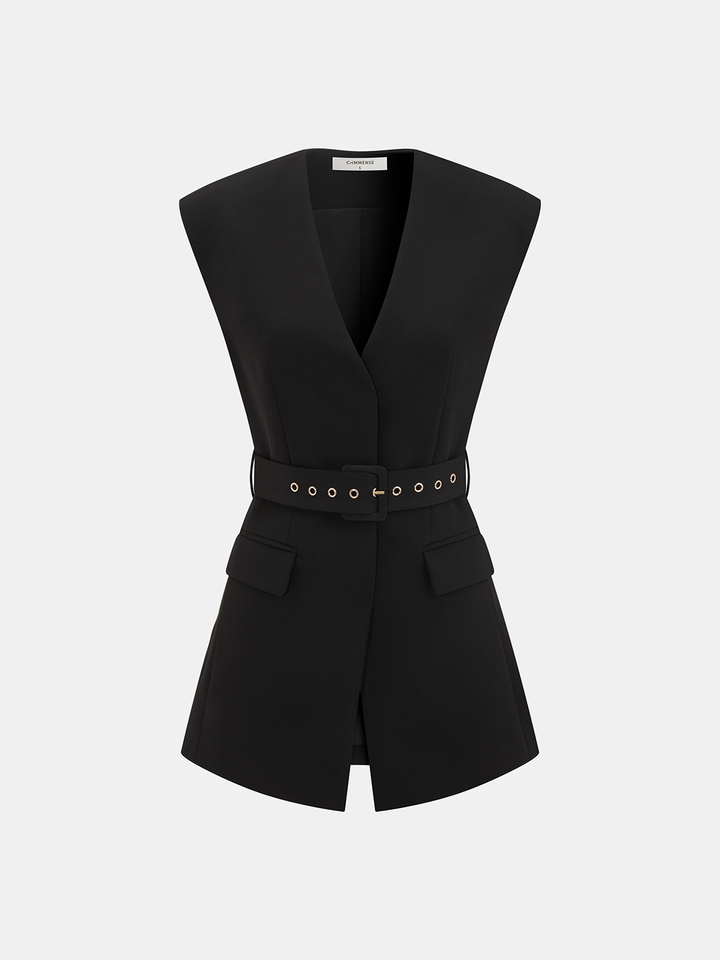 Sleeveless Belted Blazer Vest