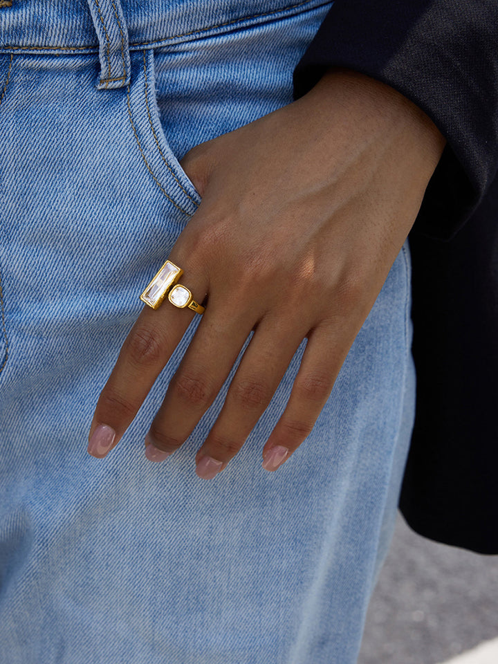 Gold-Tone Double-Stone Ring