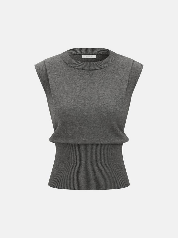Cinched Waist Crew Neck Sleeveless Sweater Vest