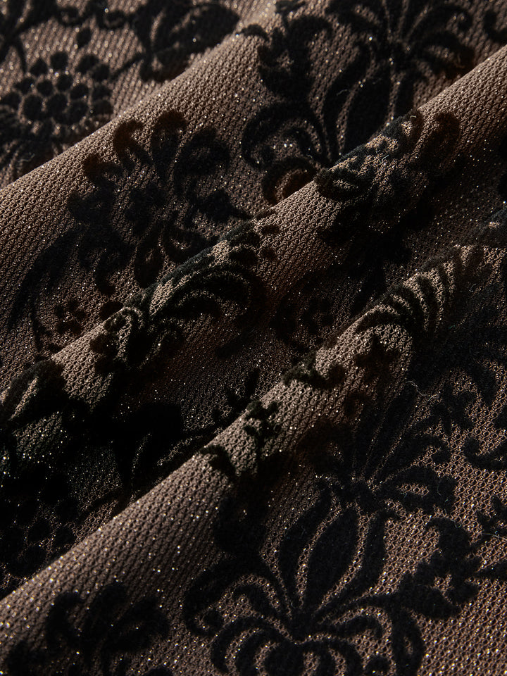 Damask Print Mock Neck T-Shirt