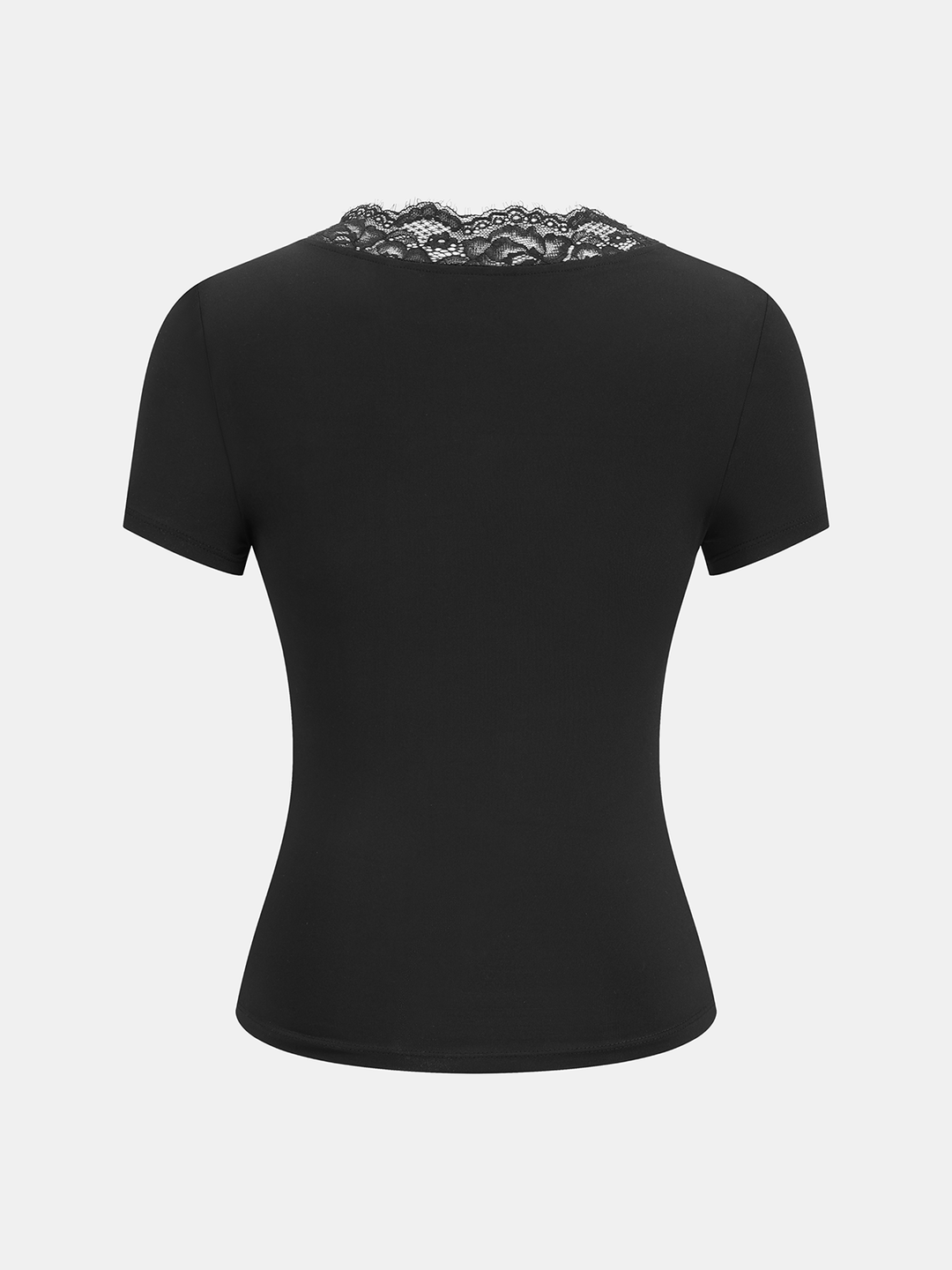 Lace Trim Twist Front Short Sleeve Top