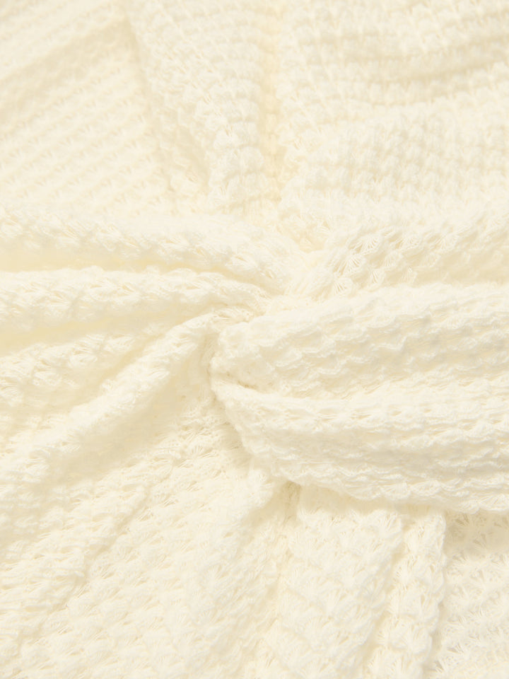 Waffle Knit V-Neck Twist Front Crop Top