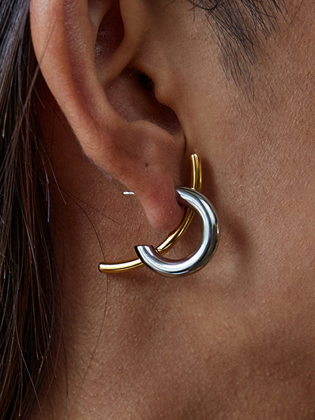 Two-Tone Intertwined Open Hoop Earrings