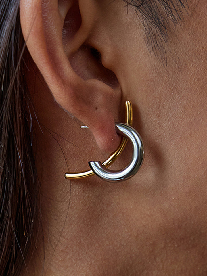 Two-Tone Intertwined Open Hoop Earrings