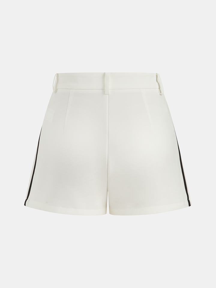 Contrast Trim Belted Halter Top & Shorts Set
