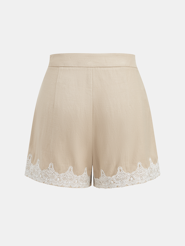 Linen Blend Lace Trim Shirt & Shorts Set