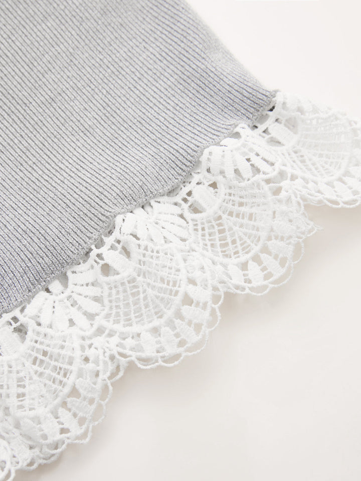 2 in 1 Collared Lace Hem Knit Vest