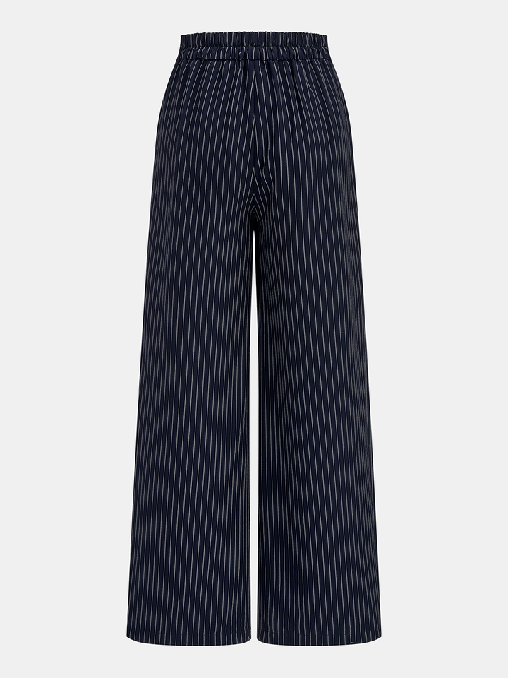 Pinstripe Wrap Tie Top & Wide-Leg Pants Set