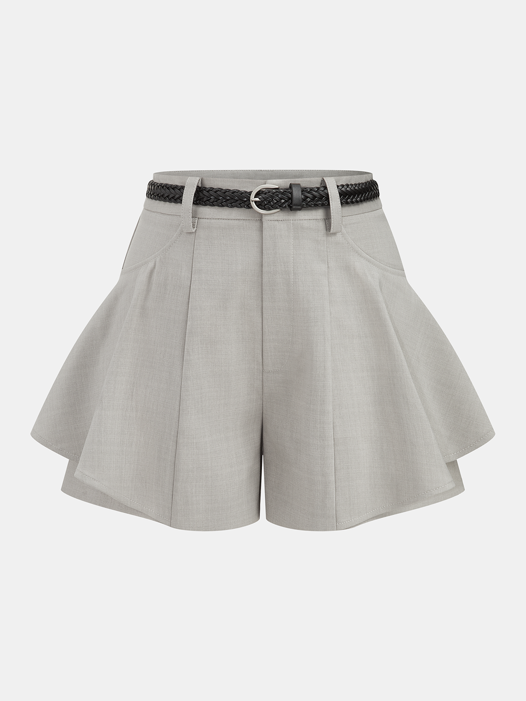 Belted High Waisted Flared Shorts