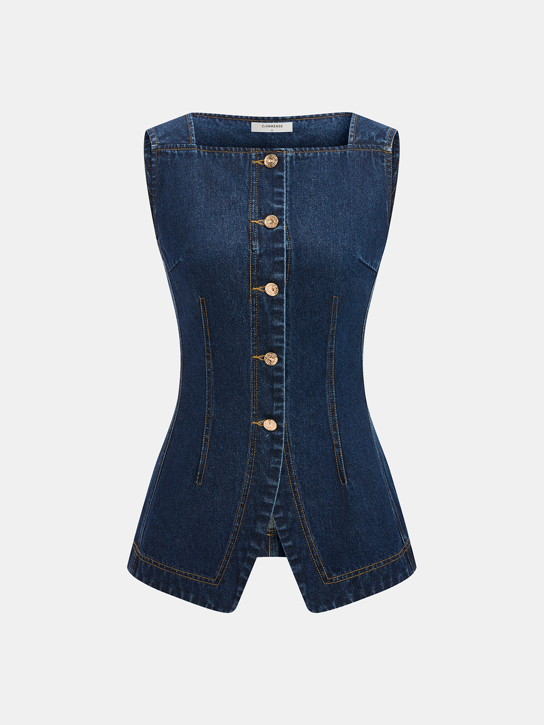 Metal Button Denim Sleeveless Vest & Shorts Set