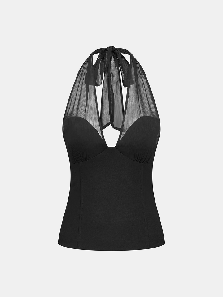 Sheer Halter Neck Top & Shorts Set