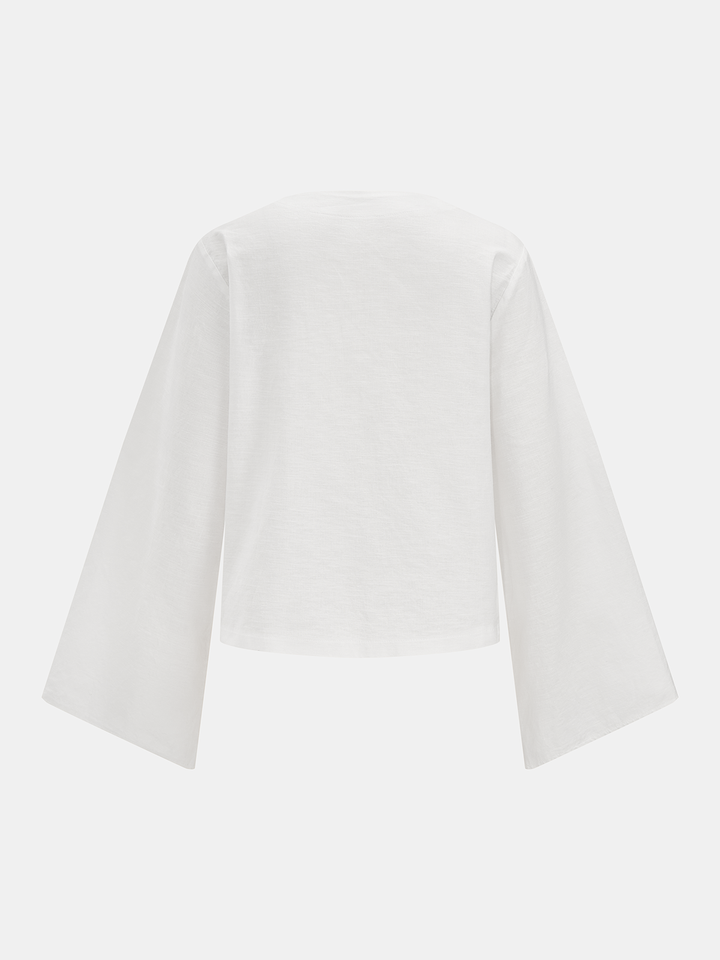Cotton Tie-Front Blouse & Ruffled Shorts Set