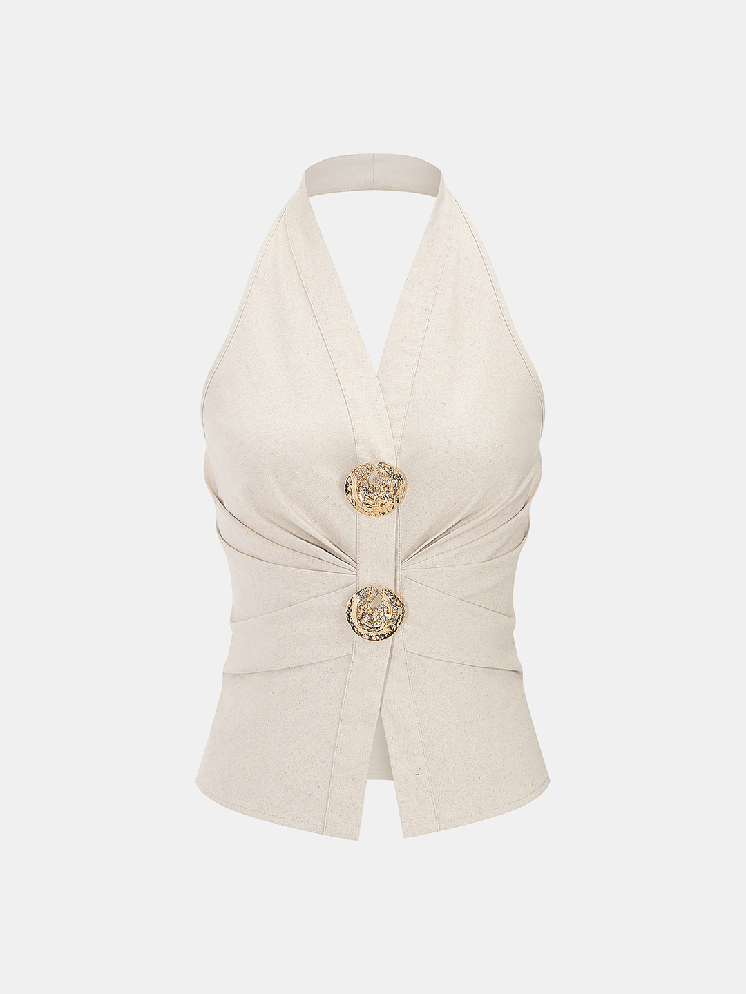 Linen Blend Halter Ruched Top & Pants Set
