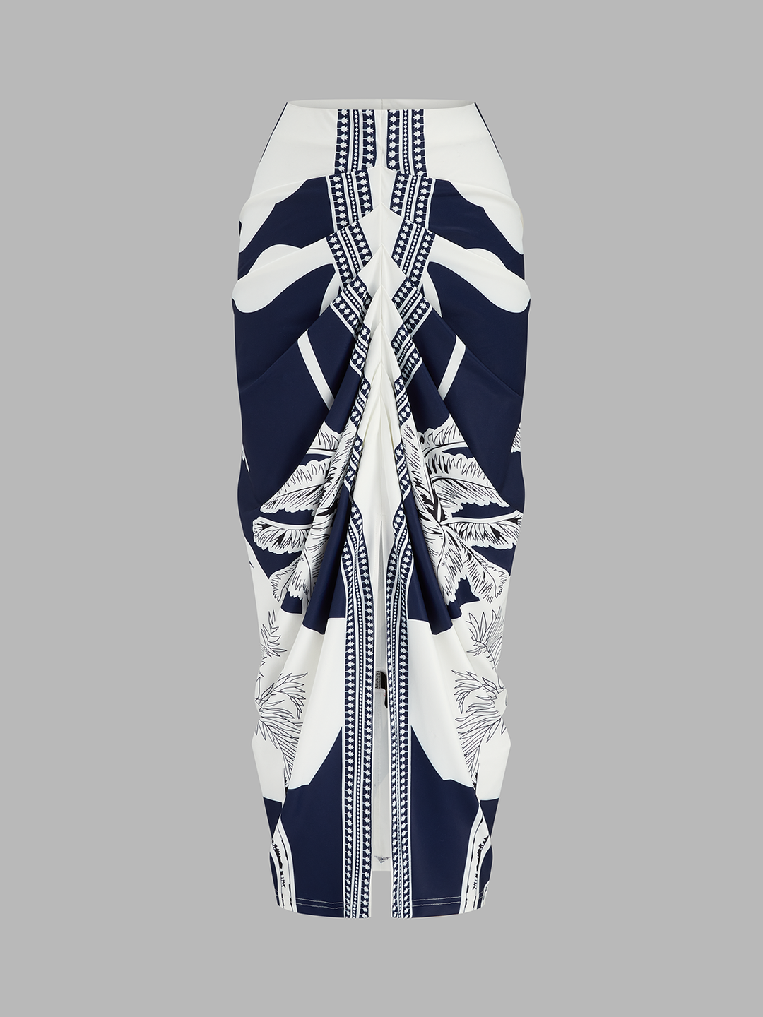 Printed V-Neck Top & Ruched Midi Skirt Set