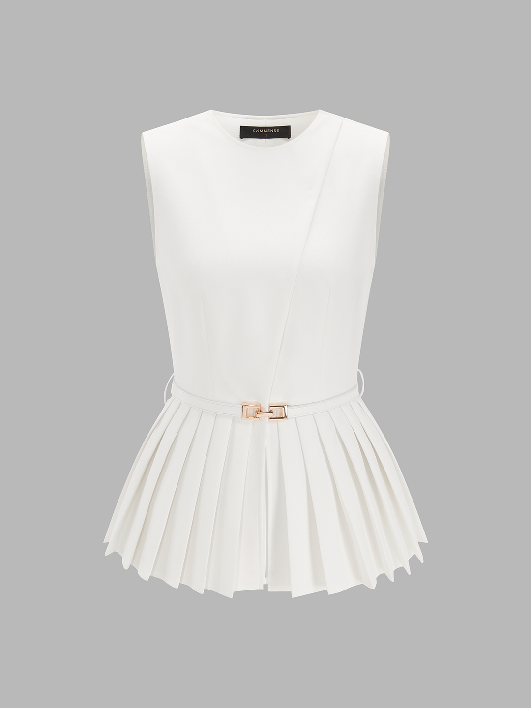 Belted Sleeveless Pleated Peplum Top