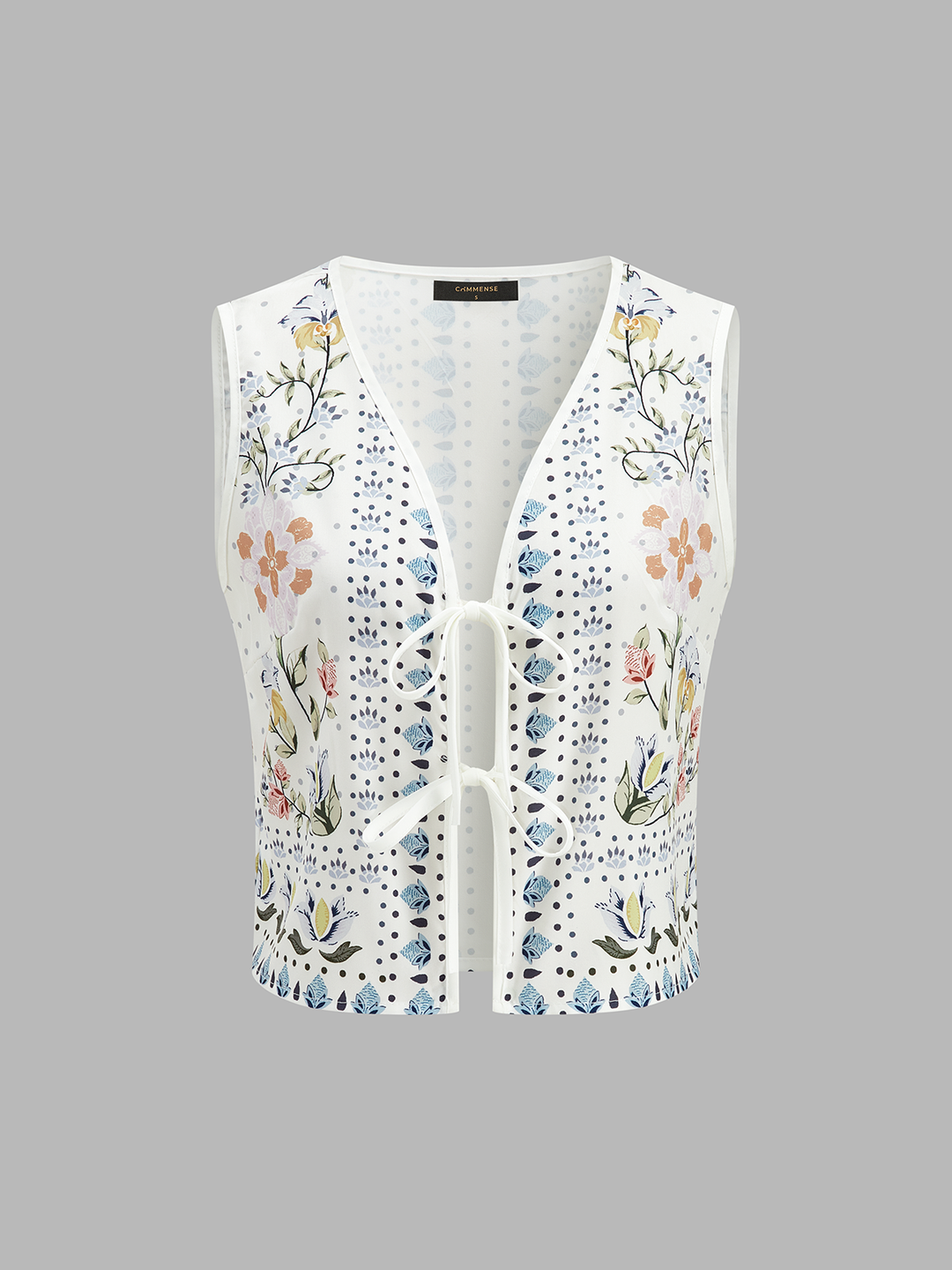 Floral Print Sleeveless Tie Front Top & Pants Set