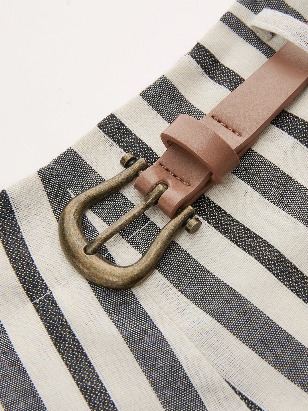 Striped Cotton Linen Belted Shorts