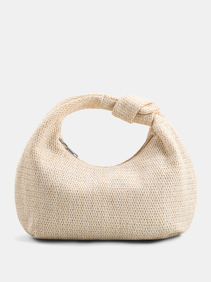 Knotted Woven Straw Hobo Handbag