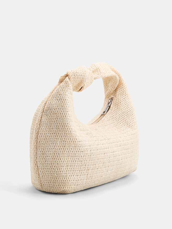 Knotted Woven Straw Hobo Handbag